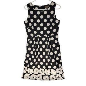 Modcoth Fever London Linen Sleeveless Midi Dress Womens 8 Polka Dot Black White